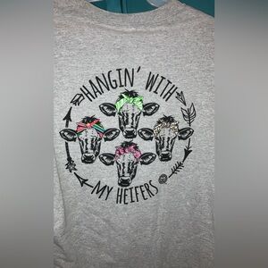 Gray Graphic long sleeve Tee with Cow Print- Women- size XL